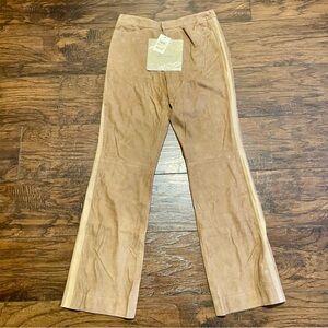 Faconnable Suede Boot Cut Pants in Camel with Cream Side Stripe